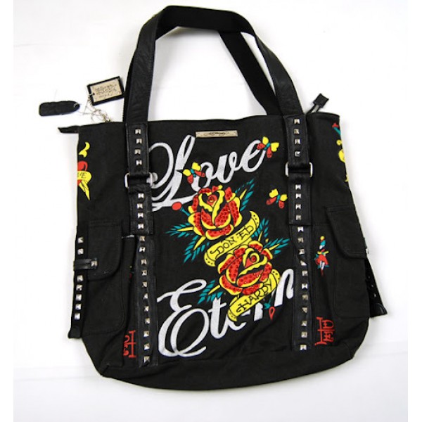 Ed Hardy Womens Bags Roses Love Is Black Classic