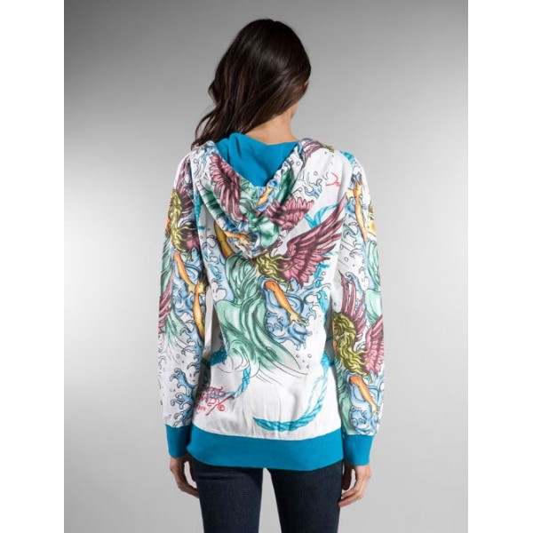 Ed Hardy Hoodies Angel White Blue For Women