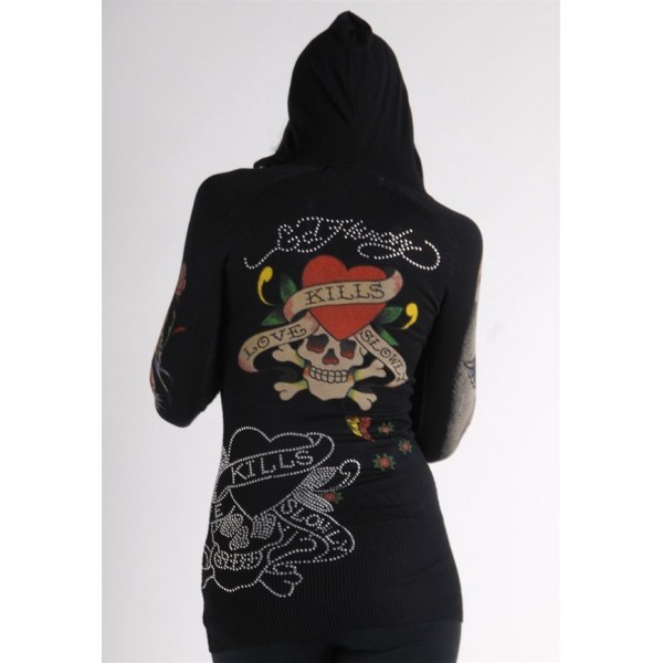 Ed Hardy Hoodies Classic Love Kill Slowly Black For Women