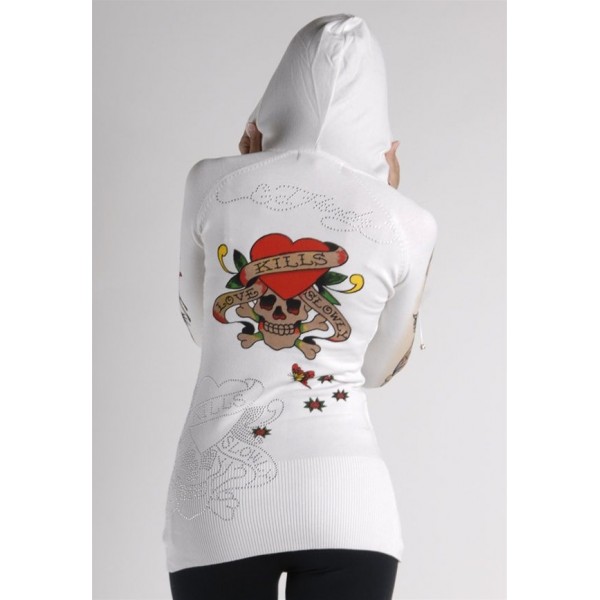 Ed Hardy Hoodies Classic Love Kill Slowly White For Women