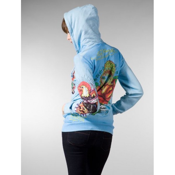 Ed Hardy Hoodies Girl Eagle Blue For Women