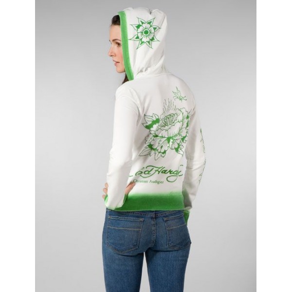 Ed Hardy Hoodies Love Kills Flowers Green For Women