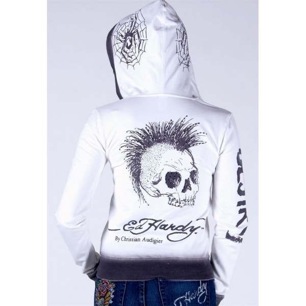 Ed Hardy Hoodies Punk Skull White For Women