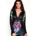 Ed Hardy Hoodies Rose Red Shark Black For Women