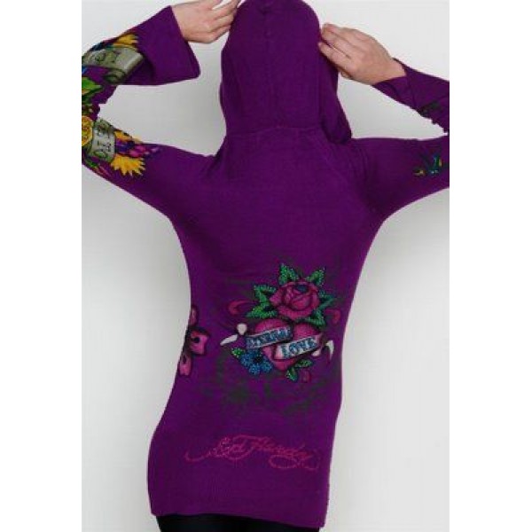 Ed Hardy Hoodies True Love Purple For Women