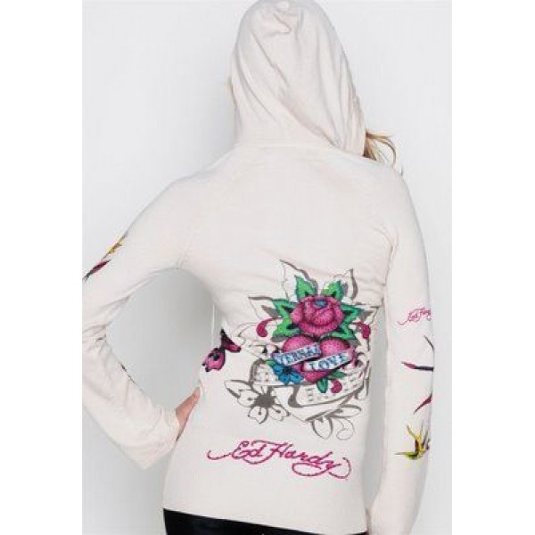 Ed Hardy Hoodies True Love White For Women