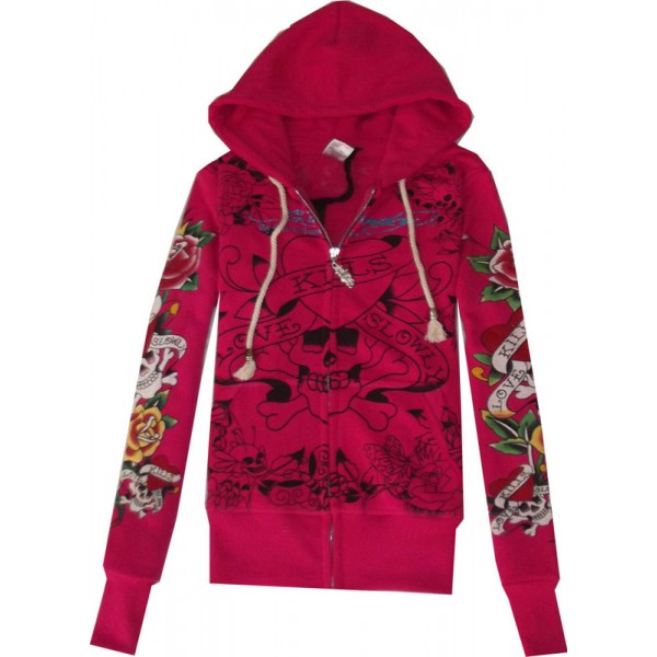 Hoody For Women Ed Hardy Plus Size Rose Red