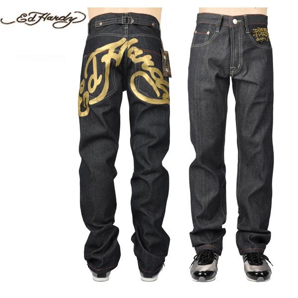 Ed Hardy Jeans Big ED Logo Gold Denim For Men