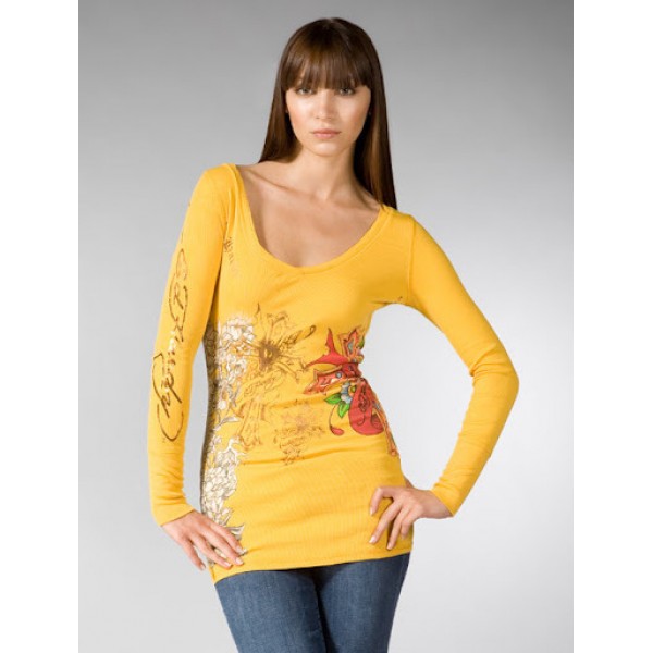 Cheap Ed Hardy Long Sleeve Womens Clothes Yellow