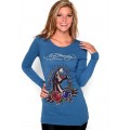 Discount Ed Hardy UK Womens Long T Shirt Blue Leopard