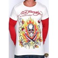 Ed Hardy Long Sleeve Flame Skull White Red For Men