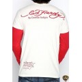 Ed Hardy Long Sleeve Flame Skull White Red For Men