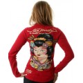 Red Womens Ed Hardy Long T Shirt Geisha UK Sale