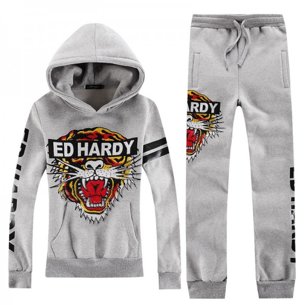 ED Hardy Mens Grey Suits Classic Tiger Diamond Online Outlet