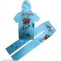 ED Hardy Short Suits Diamond Flowers Baby Blue For Women
