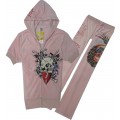 ED Hardy Short Suits Peacock Skull Pink For Women