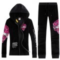 ED Hardy Womens Long Suits Rose Red Tiger Logo In Black