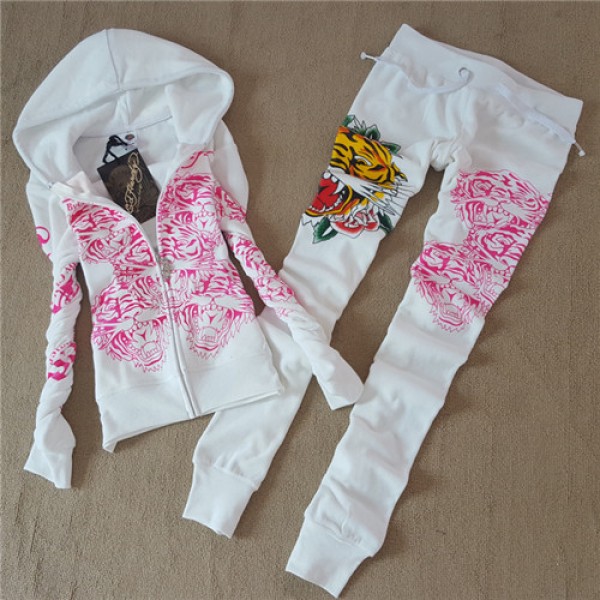 ED Hardy Womens Long Suits Tiger Logos Rose In White