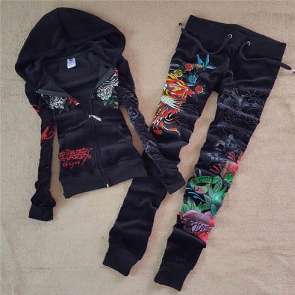 ED Hardy Womens Long Suits Tiger Rose In Black