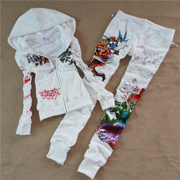 ED Hardy Womens Long Suits Tiger Rose In White