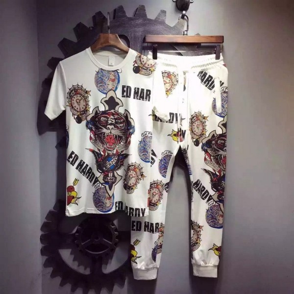 Ed Hardy Mens Short Suits Tiger And Logos In White