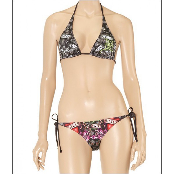 Black Ed Hardy Womens Swimsuit Bikini Love Kill Slowly Logos