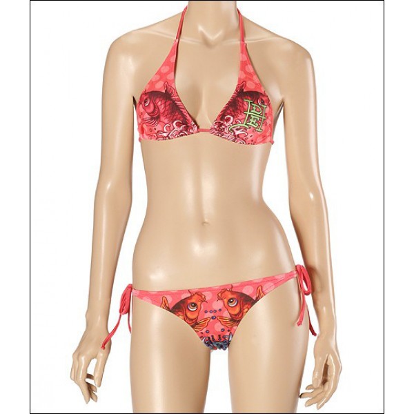 Ed Hardy Womens Swimsuit Bikinis Rose Red Cyprinoid