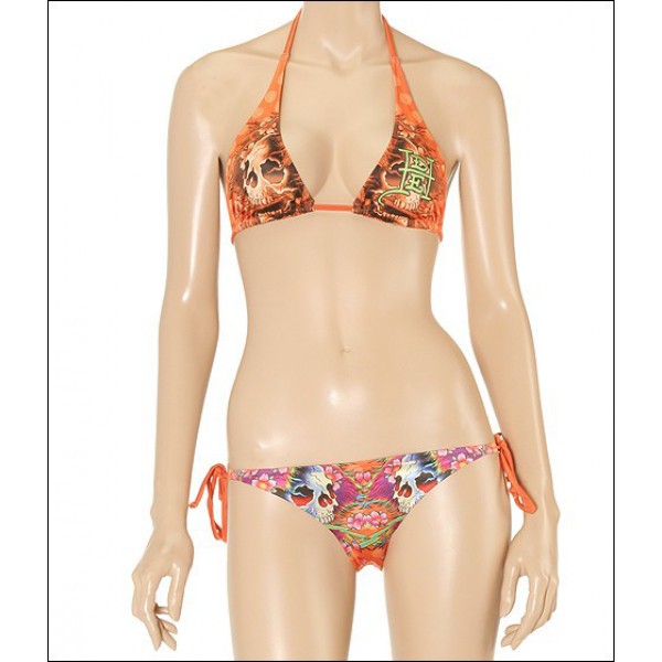 Orange Ed Hardy Womens Swimsuit Bikini Skull Flower London