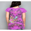 Christian Audigier T Shirts Birds Purple For Women