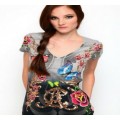 Christian Audigier T Shirts CA Rose Grey For Women