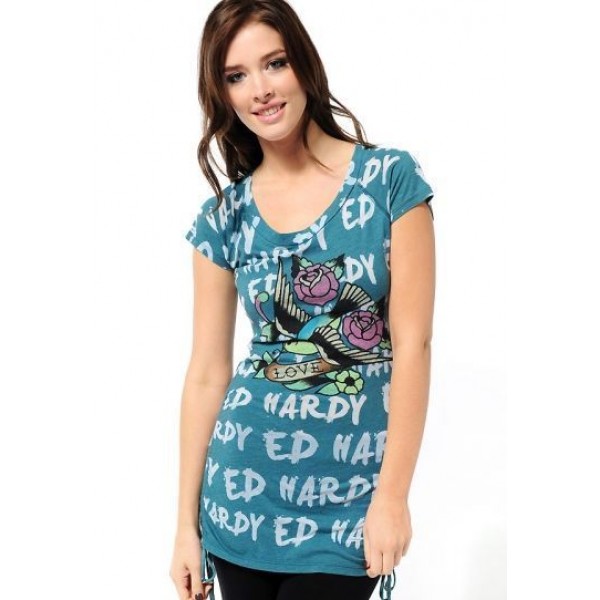 Ed Hardy T Shirts Bird Love Blue For Women