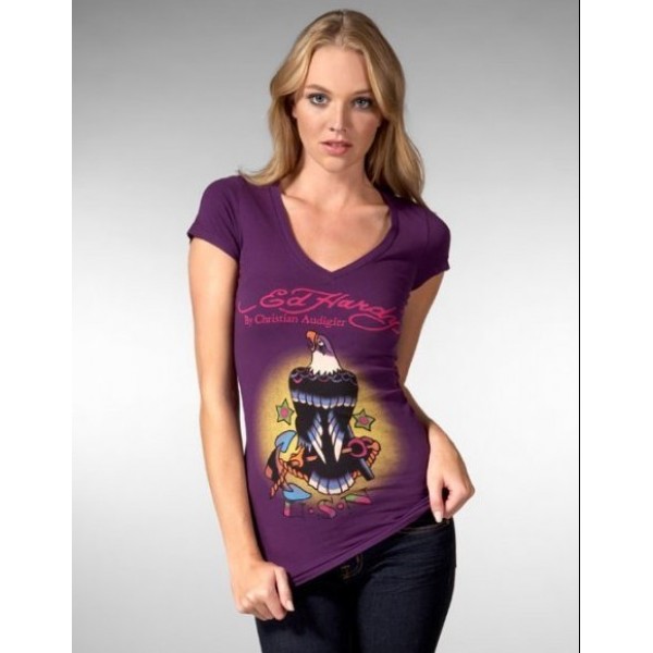 Ed Hardy T Shirts Eagle USN Purple For Women