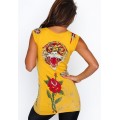 Ed Hardy T Shirts Rose And Tiger Yellow For Women