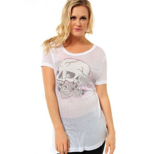 Ed Hardy T Shirts Skull Heart White Translucent For Women