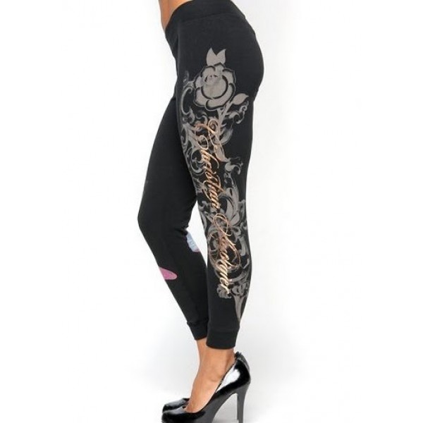 Ed Hardy Tight Pants CA Roses Black For Women