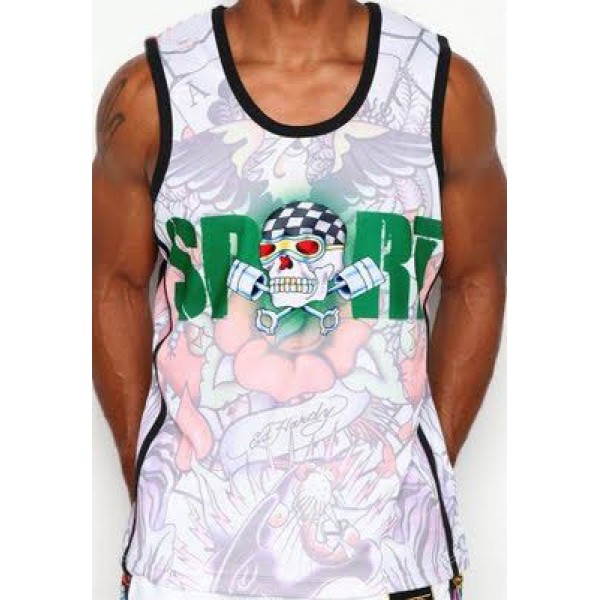 ED Hardy Mens Muscle Shirts Skull Sport In White