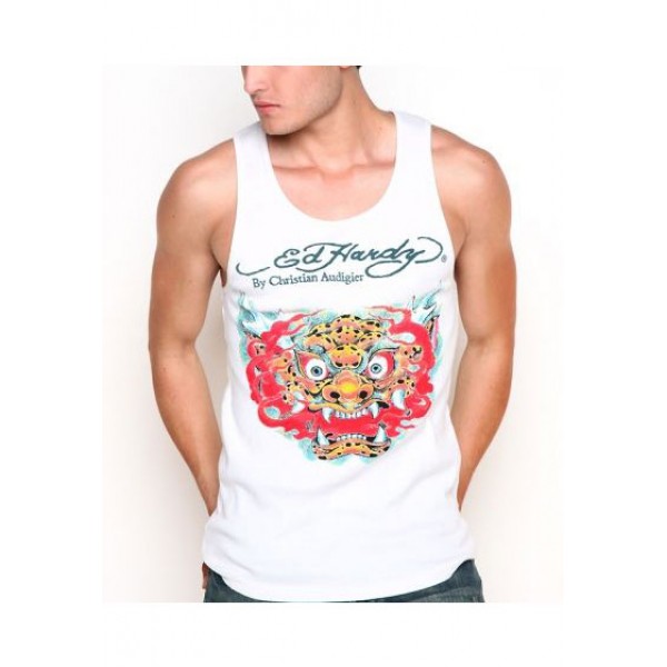 ED Hardy Mens Muscle Shirts Tonlion In White