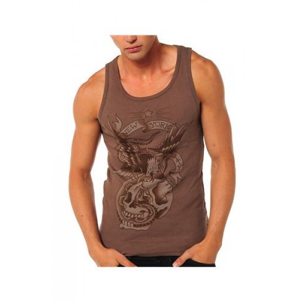 ED Hardy Muscle Shirts New York City Brown For Men