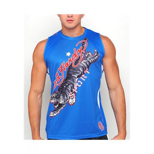 ED Hardy Muscle Shirts Sport Tiger Blue For Men