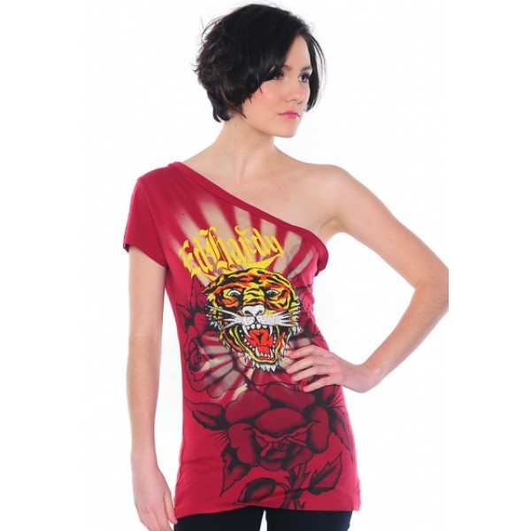 Ed Hardy Vest Gold Logo Tiger Red For Women